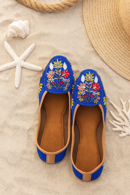 Royal Blue Floral Embroidered Jutti Loafers