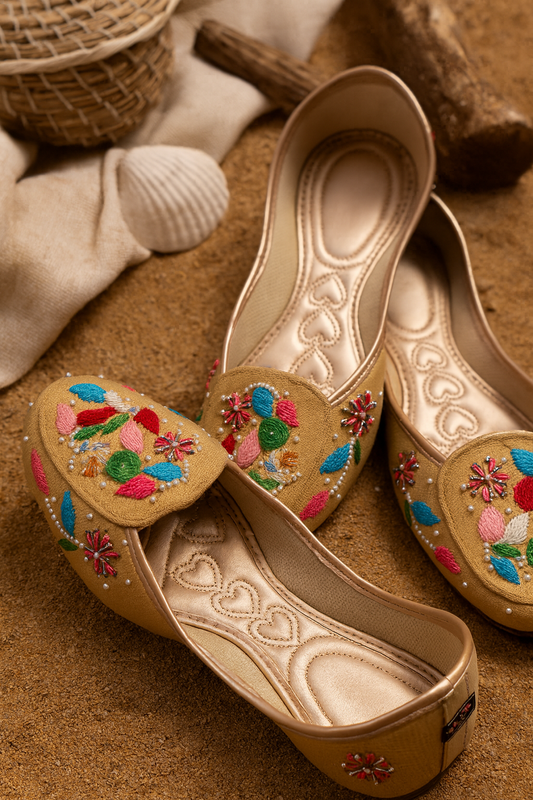 Mustard Multicolor Embroidered Jutti Loafers for Women – Handcrafted Festive Footwear
