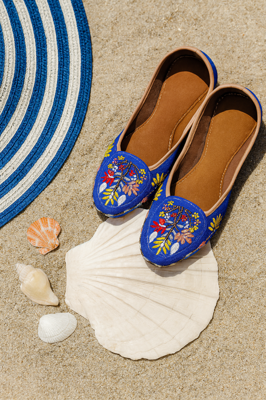 Royal Blue Floral Embroidered Jutti Loafers