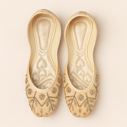 Champagne Gold Mirrorwork Juttis | Bridal & Festive Wear