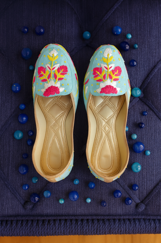 Aqua Bloom Embroidered Jutti Loafers | Vibrant Festive Footwear