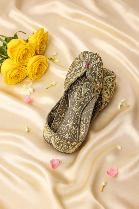Olive Gold Embroidered Juttis for Women | Festive & Ethnic Wear