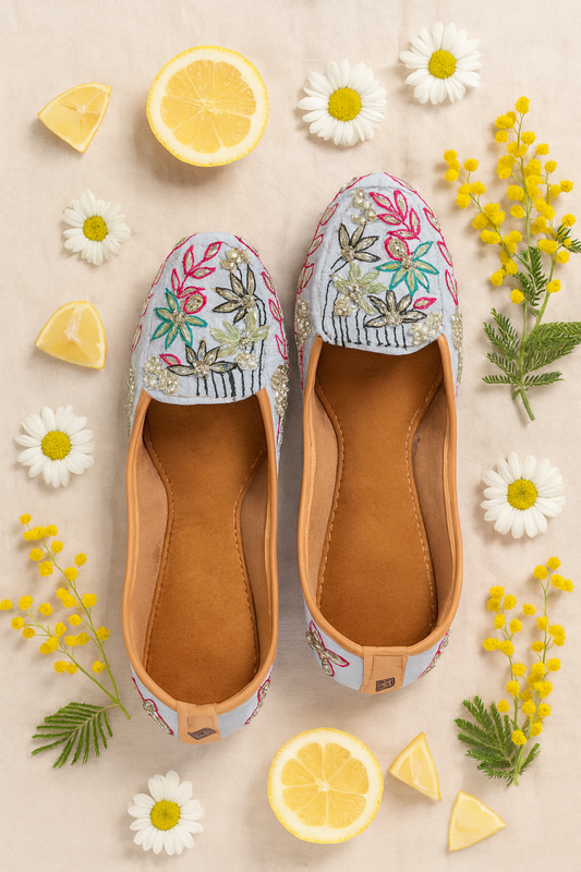 Pastel Garden Embroidered Jutti Loafers for Women – Floral Bead Work