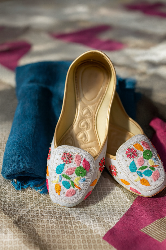 Multicolor Meadow Hand-Embroidered Jutti Loafers | Handcrafted Everyday Comfort