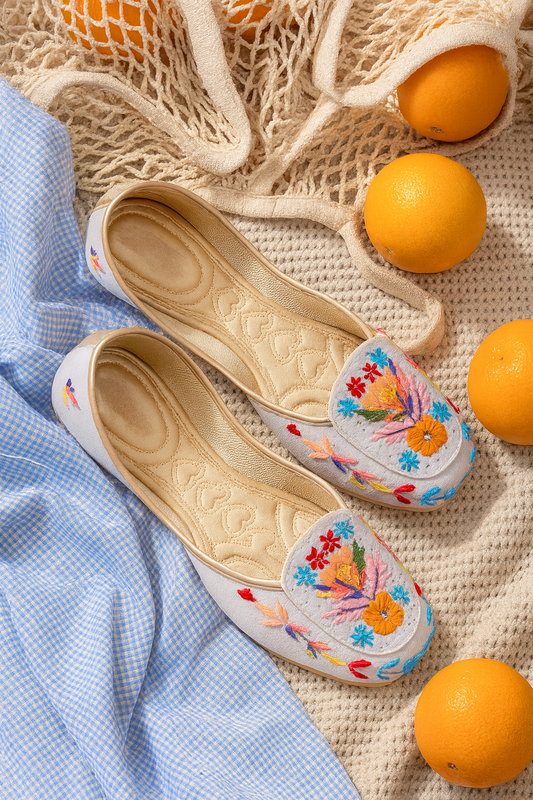 Pastel Garden Embroidered Jutti Loafers – Multicolor Floral Design | Handcrafted Ethnic Footwear
