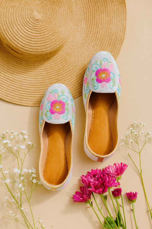 Tropical Bloom Embroidered Jutti Loafers | Handcrafted Everyday Comfort